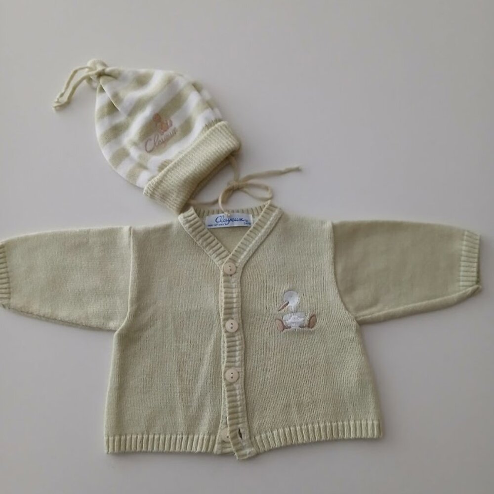 Clayeux Cotton Cardigan & Hat 3-6months -made in FRANCE